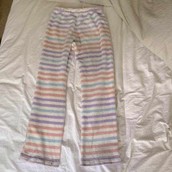 Pink, Purple, Blue and White Striped Fuzzy Pajama Pants - Picture 2 of 3